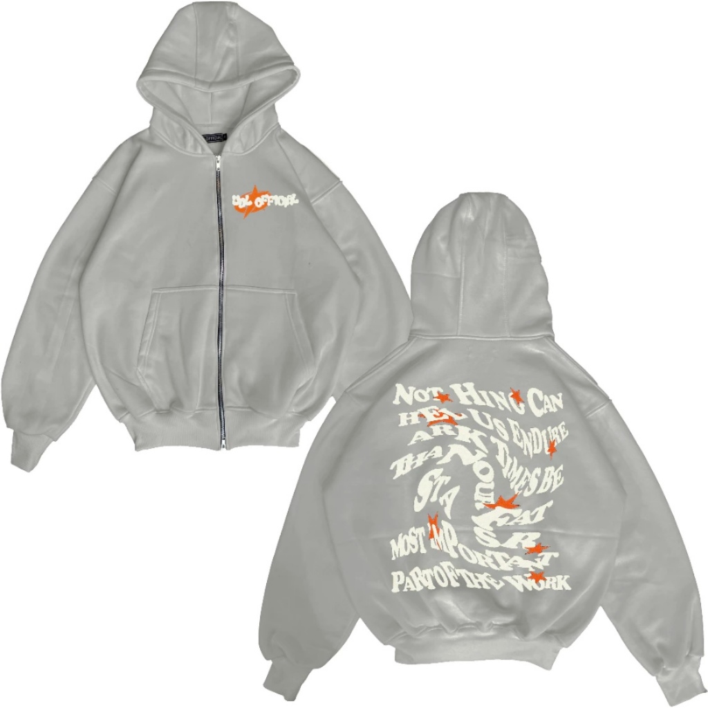 DOOMMARKET - Hoodie Boxy Double Zipper Udloff  Misty Grey Nothing Unisex Oversize / Hoodie Resleting