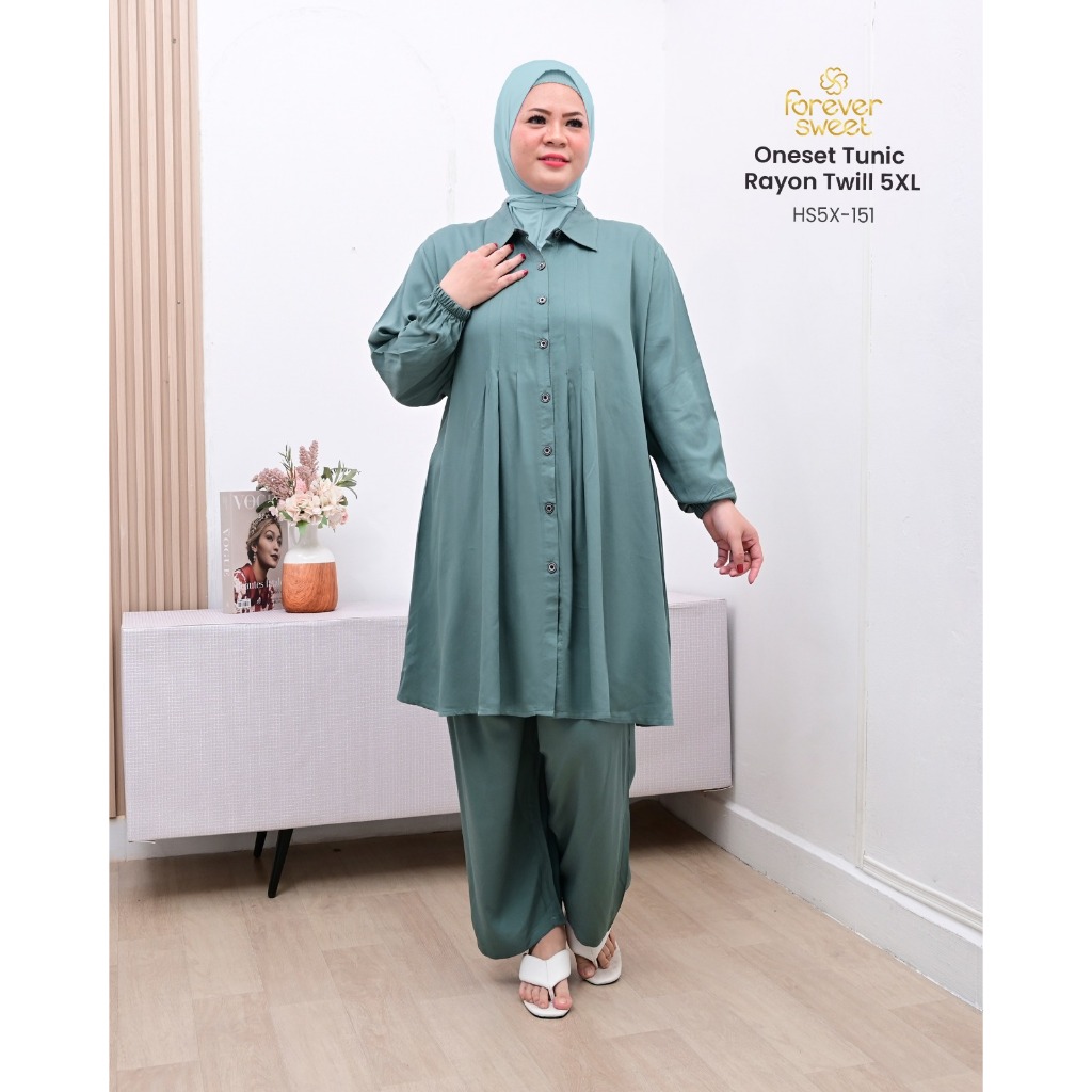 HS5X-151 Oneset PP Tunic Rayon Twill Dewasa uk 5XL FOREVER SWEET Tunik Kancing Full Busui Friendly W