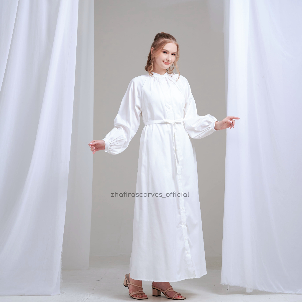 Gamis Abaya Toyobo Polos - Abaya Shirt Warna Broken White | Dress | Gamis Abaya Premium Wanita Lenga