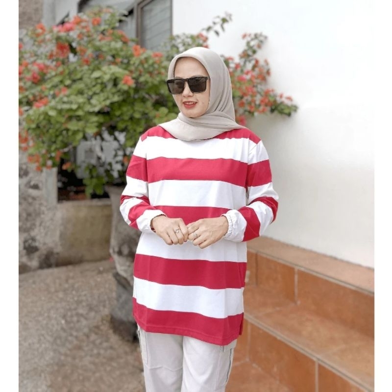 kaos merah putih spesial HUT RI 79 / kaos polos merah putih / kaos lengan panjang atasan wanita mera