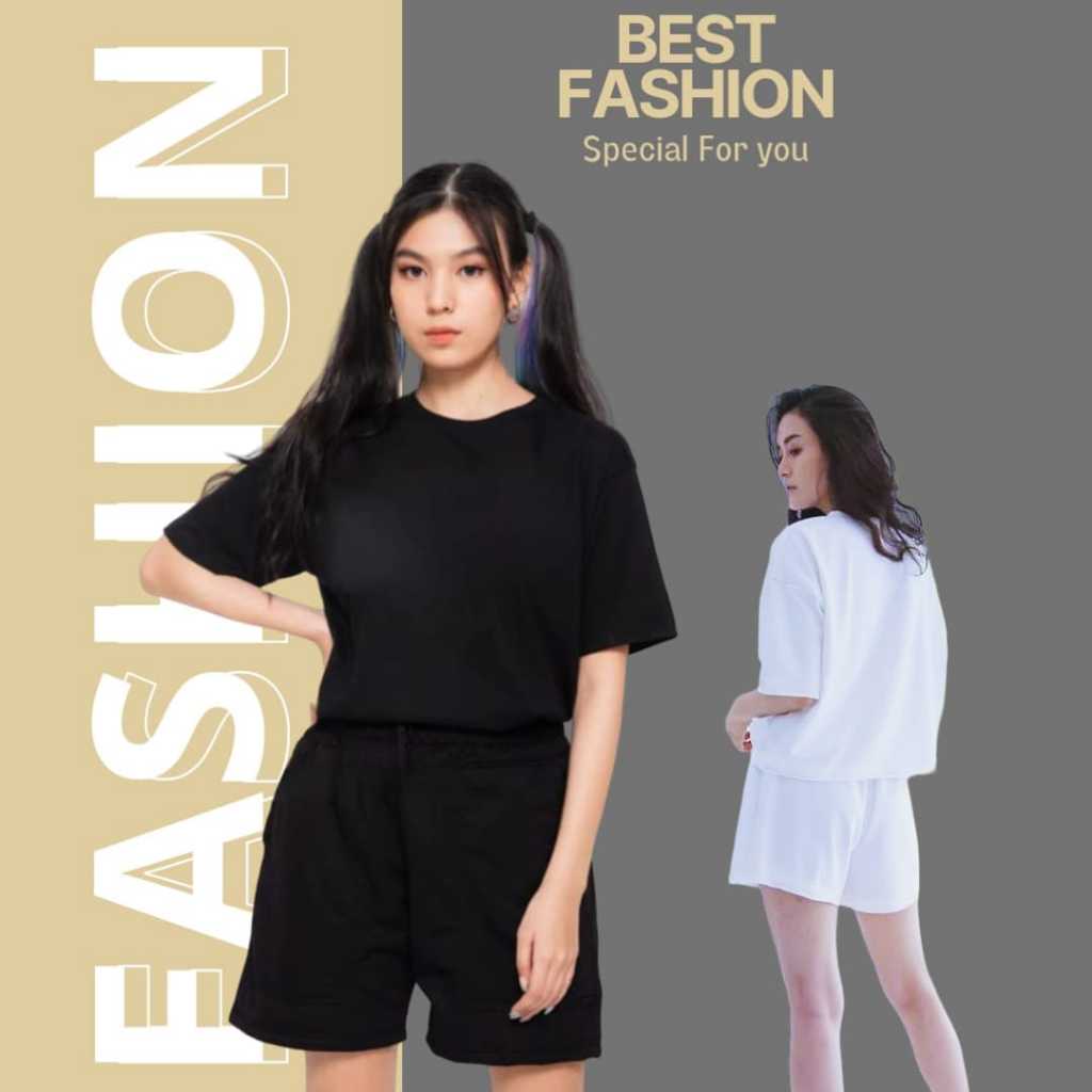 SET KAOS POLOS CELANA PENDEK setelan wanita oneset polos