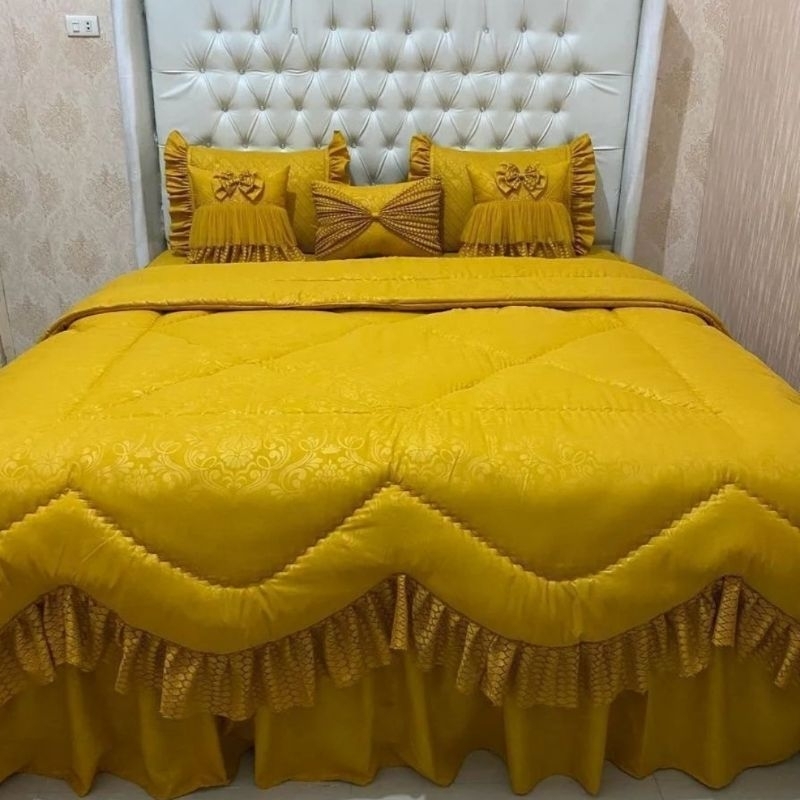 BEDCOVER SET SPREI LUXURY WEDDING SERIES KATUN EMBOSS FLORIDA MIX BROKAT (BELUM TERMASUK BORDIR NAMA