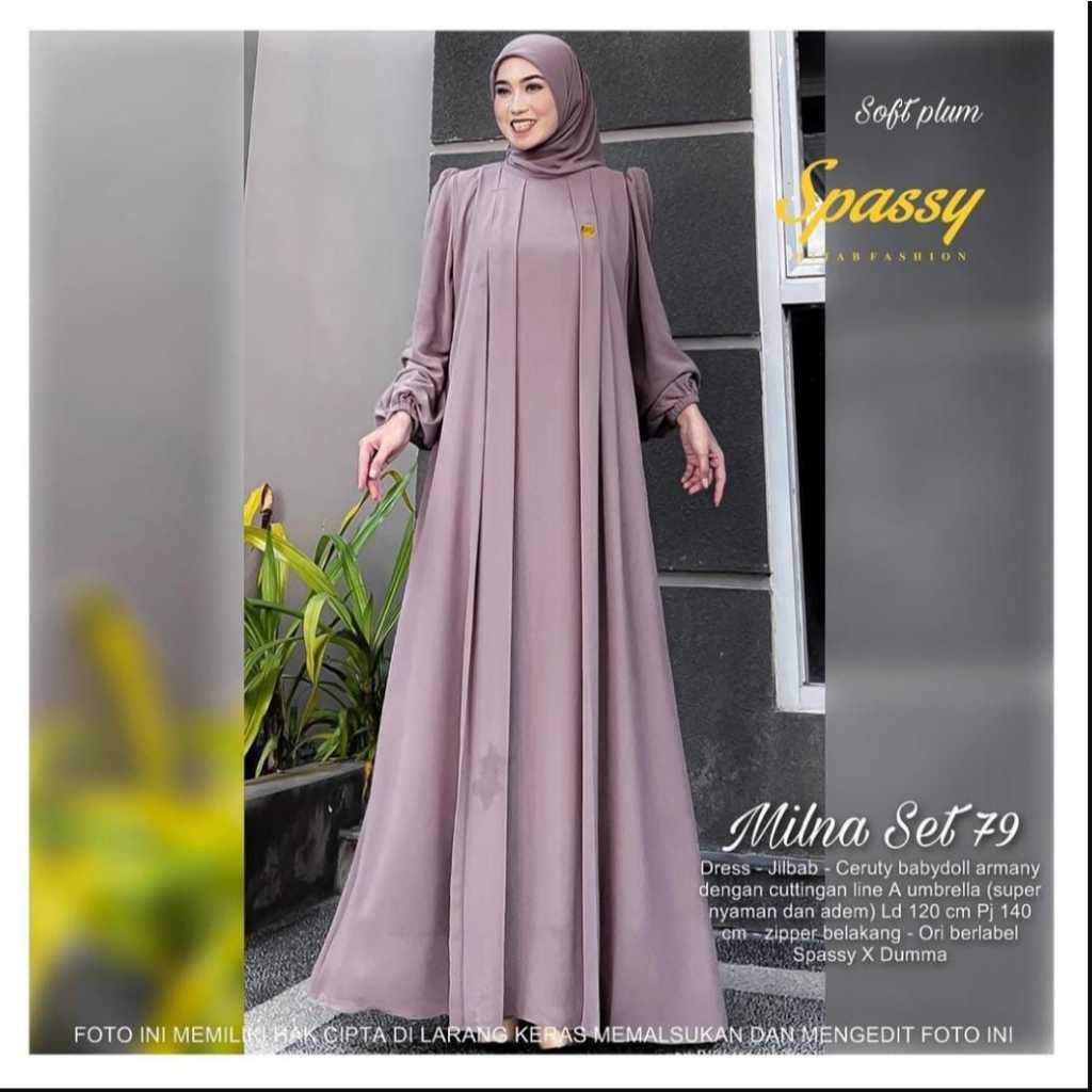 Zahara Set Hijab / Milna Set 24 Dres / Milna Set 79 Hijab Segi4 / Gamis Dress Kekinian / Terbaru