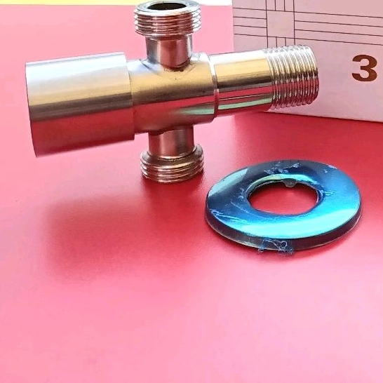 VIVES Stop Kran Closet tee double stainless T kloset keran shower sambungan pipa KS-3009-1-S