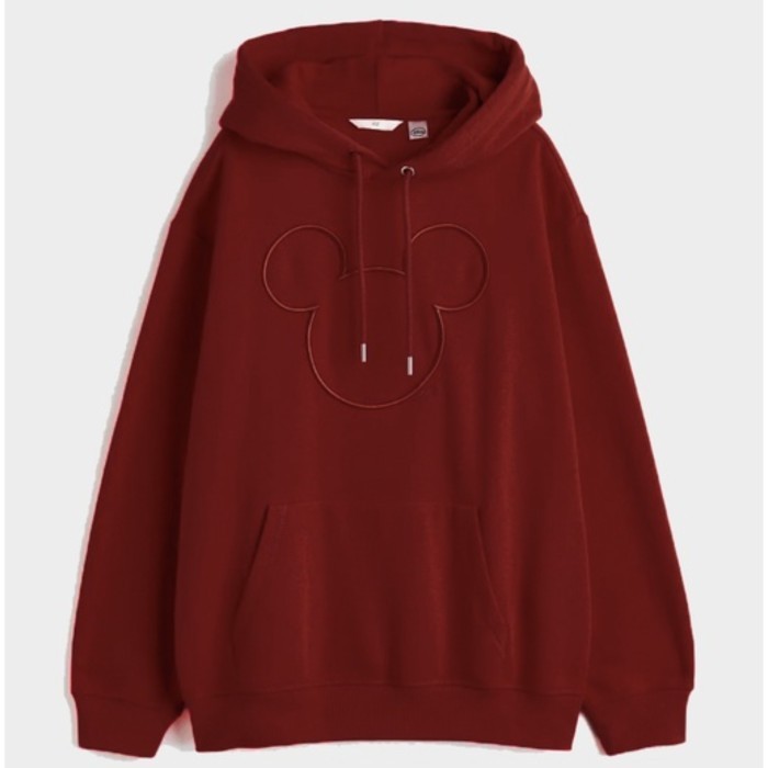 Hoodie Jaket Pria Wanita HnM H&M Mickey Mouse Head Maroon Full Tag + Free Paper Bag