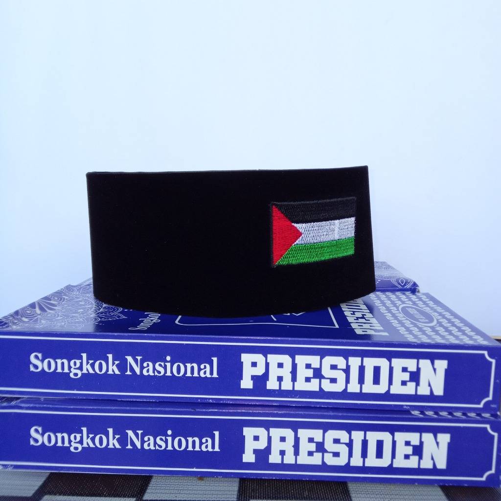 peci songkok kopiah hitam logo bendera palestina ,peci bendera palestina, peci songkok palestina