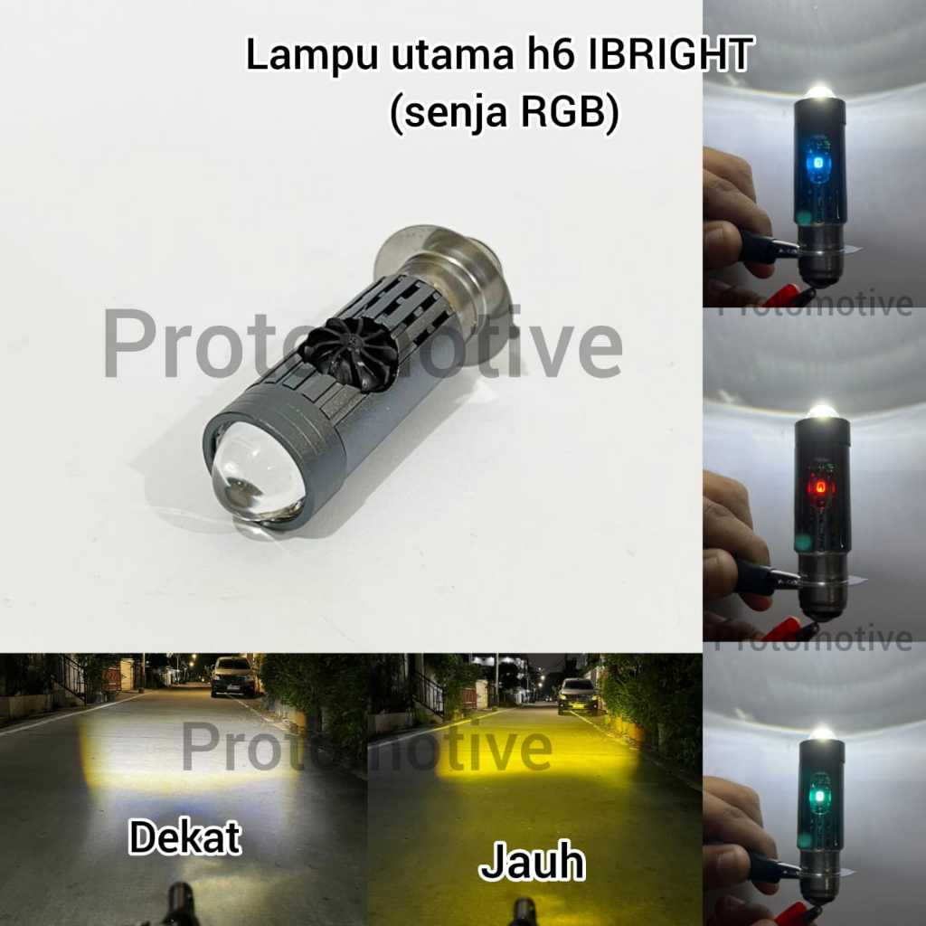 Lampu Utama LED H6 Laser Senja RGB + Kipas High Low Putih Kuning