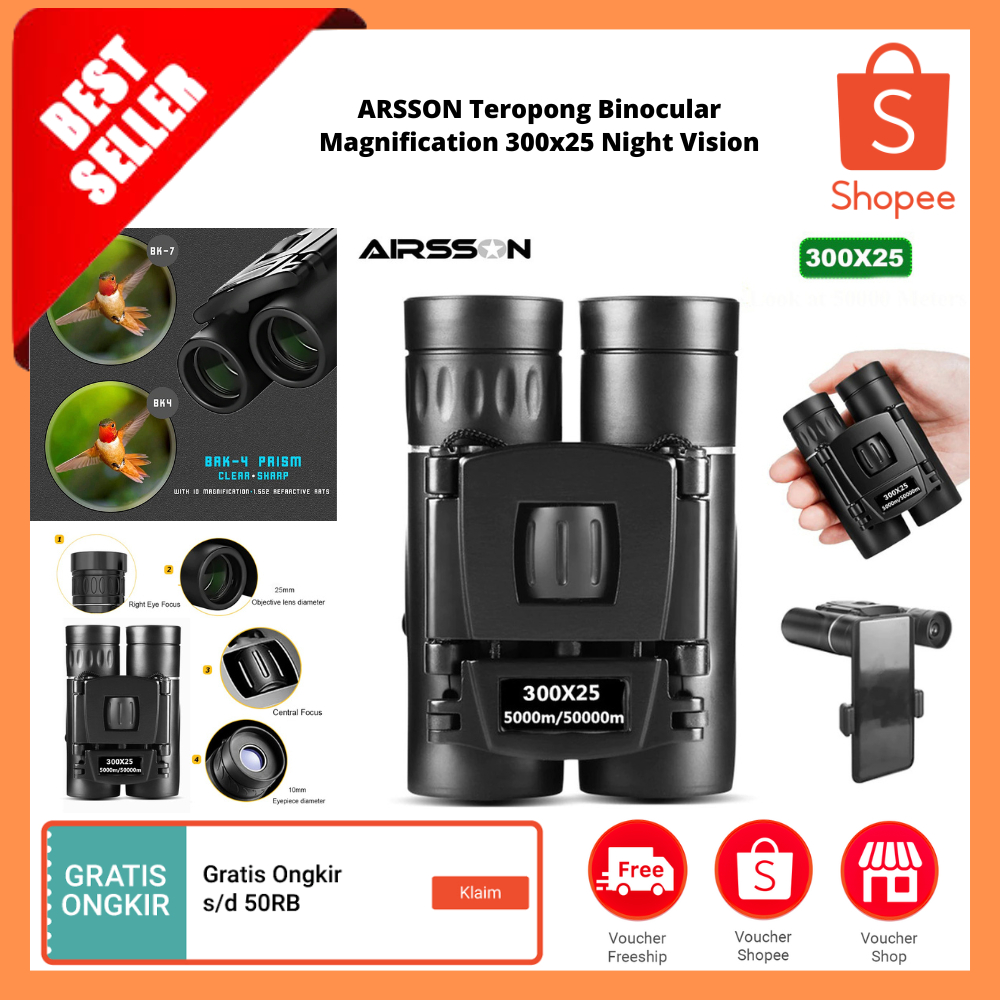 Teropong Binocular Magnification 300x25 Night Vision / Teropong Taktis Penglihatan Malam Berburu