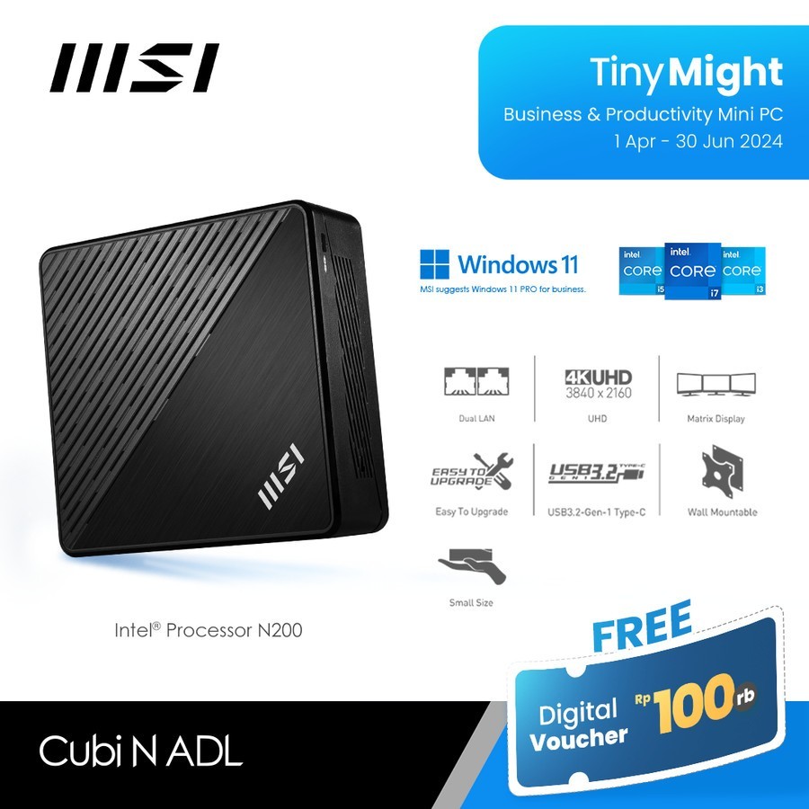 Mini PC MSI Cubi N ADL FULLSET +WIN 11 +RAM +SSD - Intel N100 CELERON