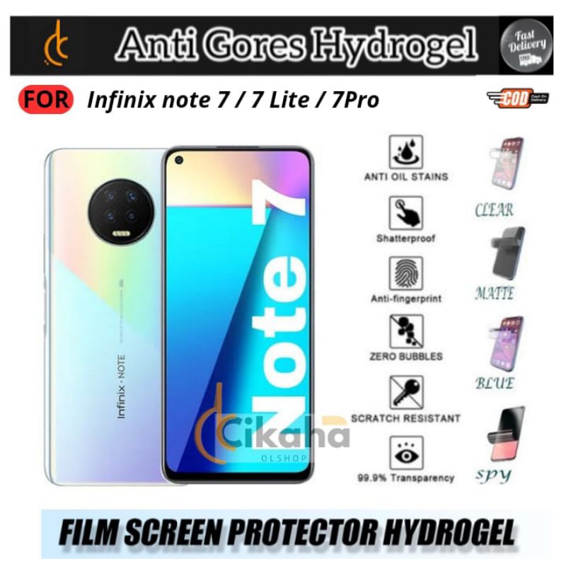 hydrogel infinix note 7/infinix7 lite/infinix7pro full cover clear hd/matte/anti blue ray/blue matte