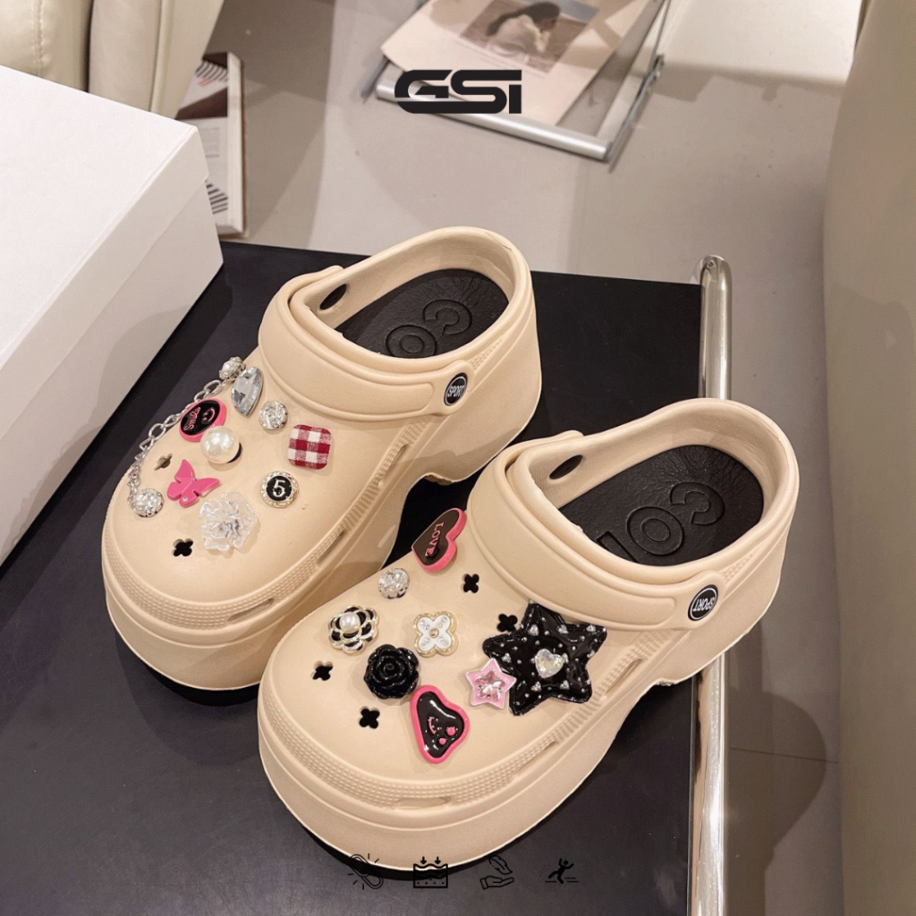 GSI Shoes - Sandal Baim Wanita Sandal Clog Wanita Tinggi Tebal Bahan Karet EVA Elastis Empuk dan Rin