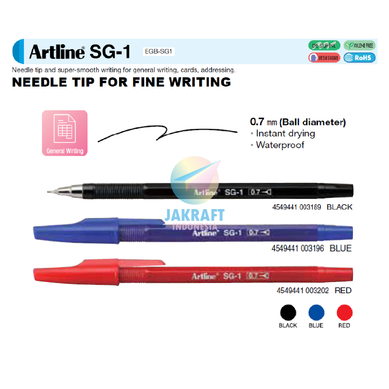 

(1 Pcs) Pulpen Bolpen Semi Gel Pen ARTLINE EGB-SG1 / SG-1 Hitam Black | Biru Blue | Merah Red Tebal 0.7 mm Semi Needle Tip Garansi Ballpoint Anti Macet & Luntur