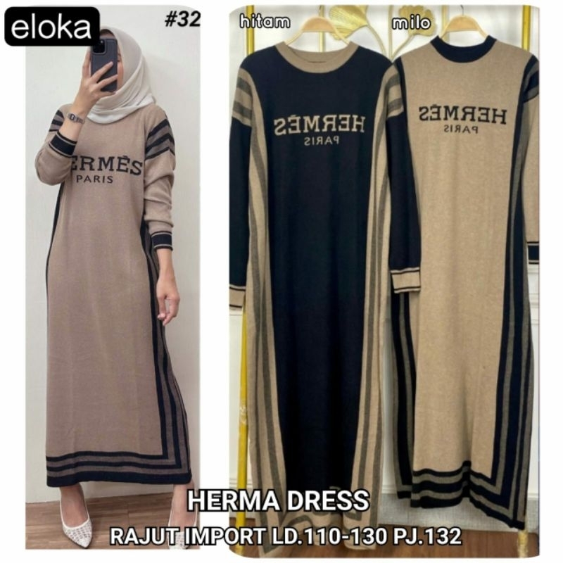 DRESS MAXI WANITA JUMBO/HERMA/DRESS WANITA RAJUT IMPORT JUMBO LD 130 CM FIT XXXL