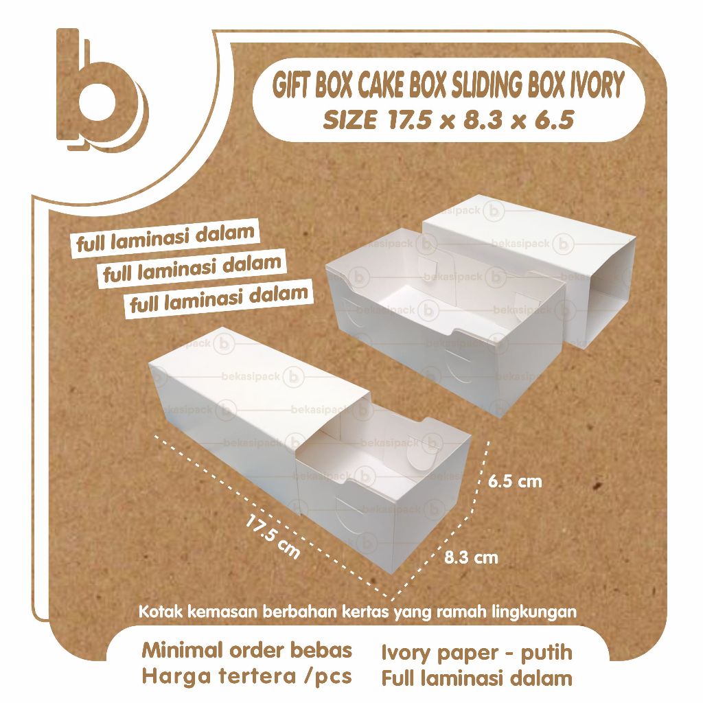

Gift Box Cake Box Sliding Box Ivory Foodgrade 17.5x8.3x6.5 I GBCBSBB00476