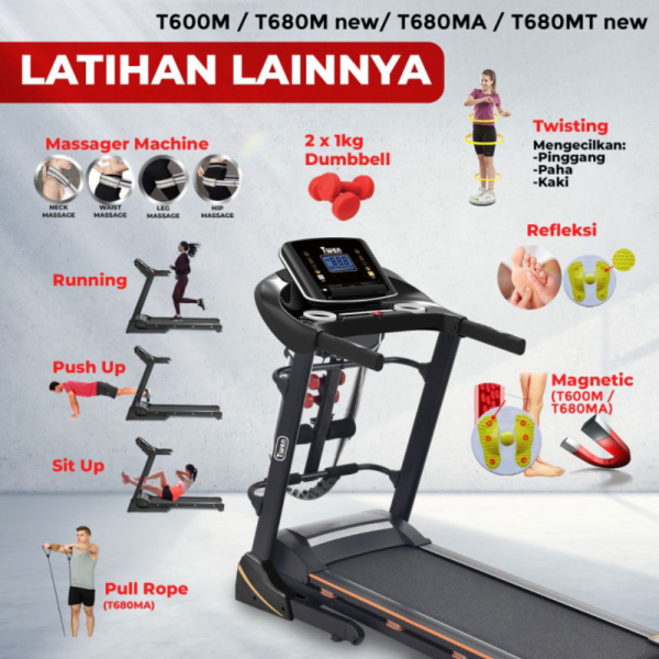Ready Stock  Alat Fitness Treadmill Elektrik Twen T600M T680MT T680MA Black - T680MA. terlaris di Ba