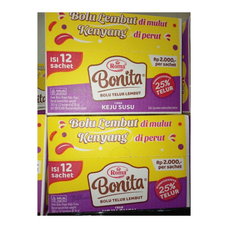 

ROMA BONITA BOLU TELUR LEMBUT RASA KEJU SUSU/ KELAPA PANDAN/ COKELAT ISI 12 PCS @30GR