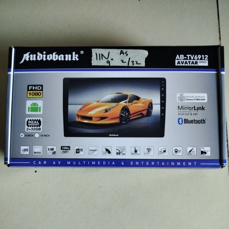 Headunit Android 9 inch Audiobank 2/ 32GB TV mobil