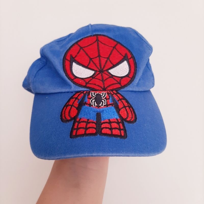 topi anak laki karakter spiderman topi anak biru spiderman topi bordir anak spiderman