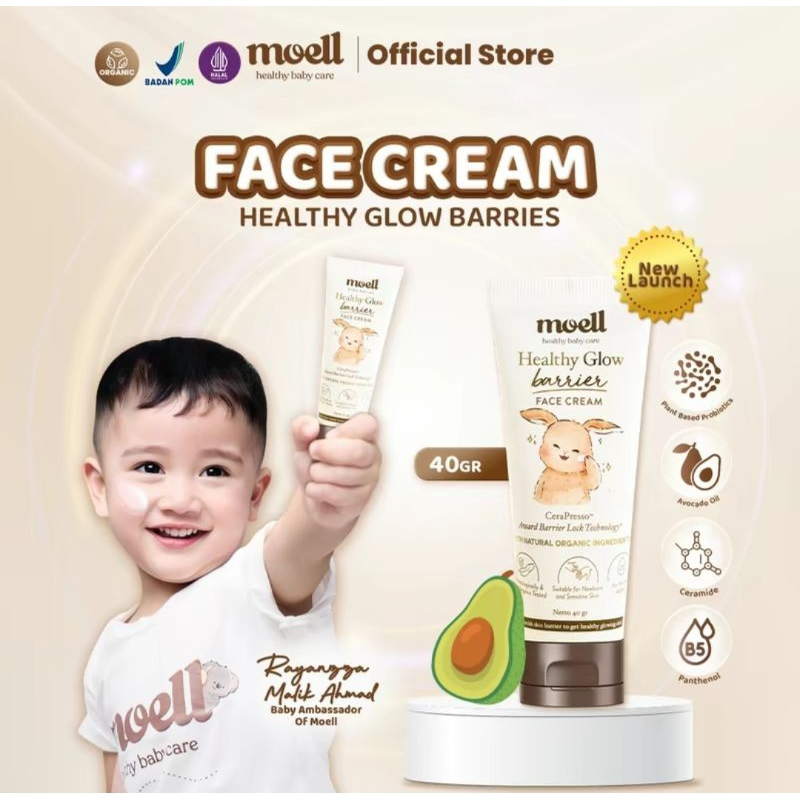 Moell Face Cream 40gr Healthy Glow Barrier Face Cream - Pelembab Wajah Bayi - Plant Based Probiotics