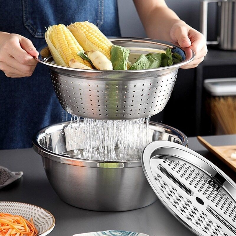 Baskom stainless Set PARUTAN SATINLESS 3 IN 1 304 stainless steel Parutan Wortel Serutan Wortel Mate