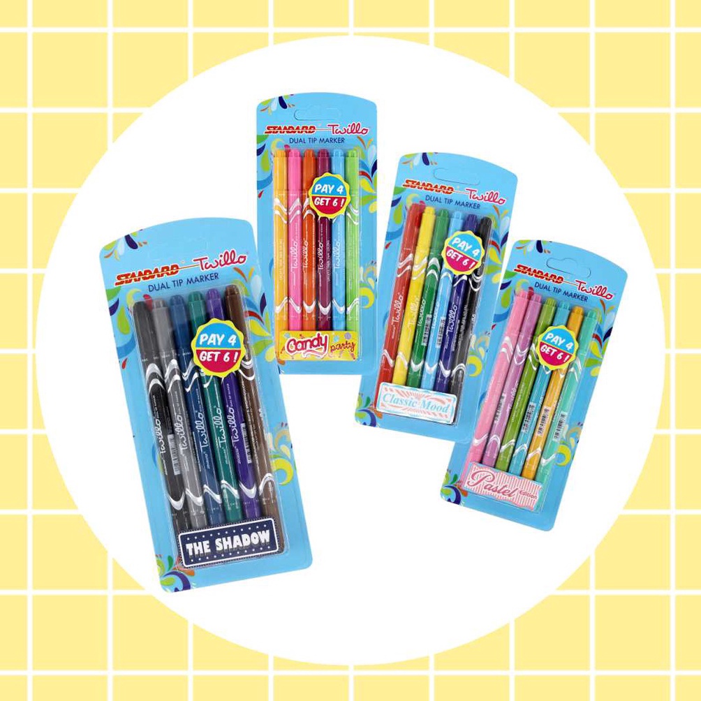 

Standard Twillo Blister Dualtip Marker Set 6 Mix color Spidol Dualtip KODE P1B3