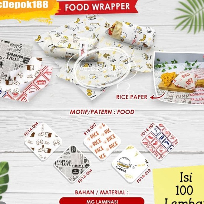 

KF7 Kertas Nasi Motif 2x2 cm Paper Wrap 1 pcs Printing Laminasi Food Grade Burger Kebab Dragon Pack Koran Roti Yellow Love Daun