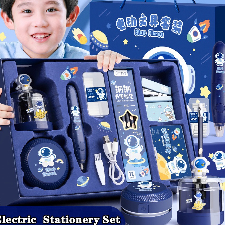 

KODE X5U8 12 IN 1 Set Perlengkapan Alat Tulis OtomatisAutomatic Electric Stationery SetKit Alat Tulis Elektrik Kemasan Mewah Rautan Penghapus Vacuum