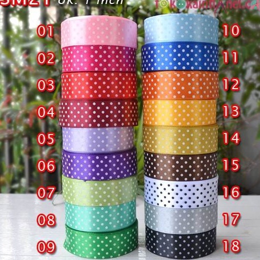 

Ekstra Psm21 Pita Satin Motif Polkadot Kecil Lebar 1 Inch Per Roll