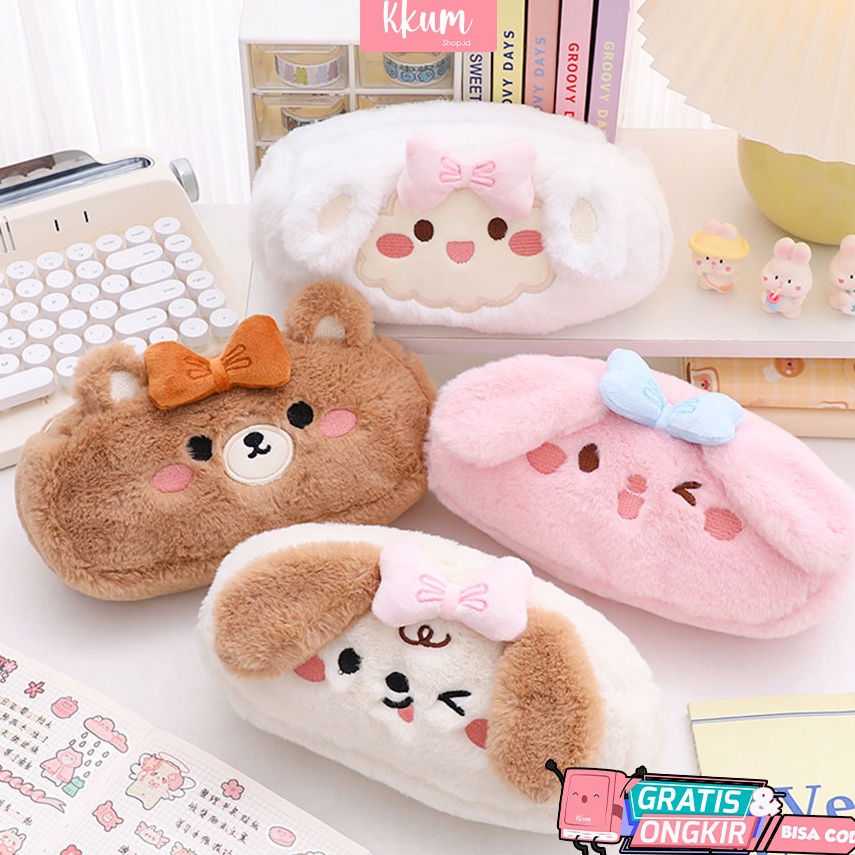 

KODE I4K7 Kotak pensil bulu cute Tempat kosmetik pouch dompet serbaguna