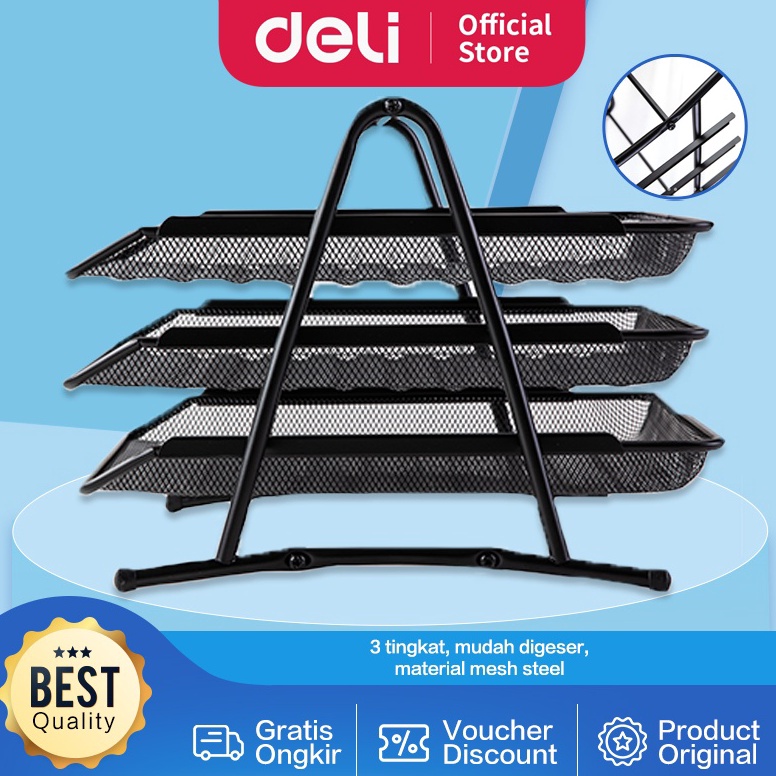 

KODE Y2X9 Deli Rak Pengatur Dokumen File Document Tray 3 tier Mesh 35 278 275mm 129 gram E9181