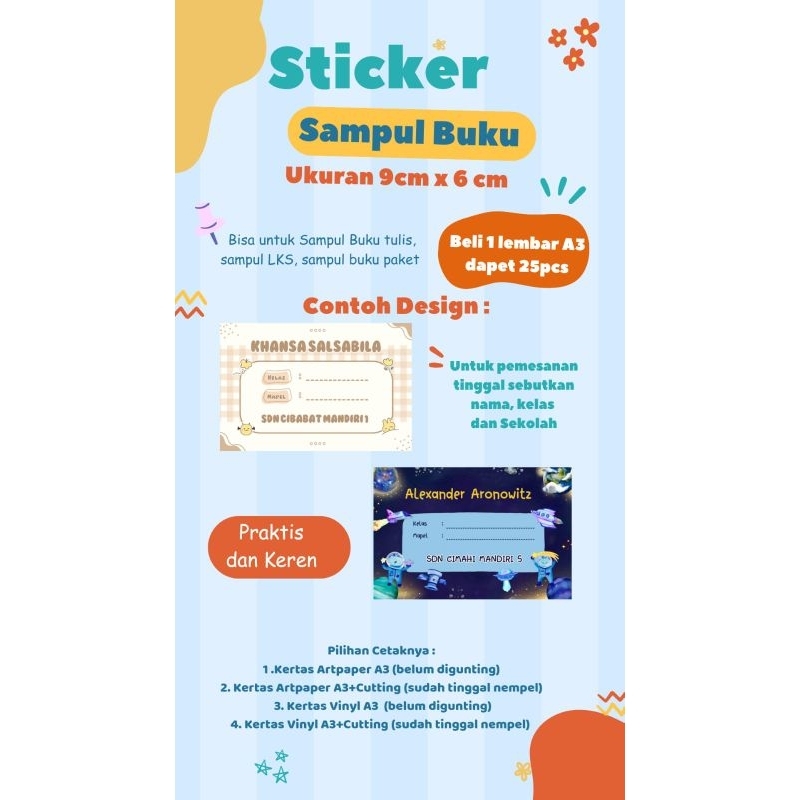 

Sticker label Buku pelajaran Custome Free Design