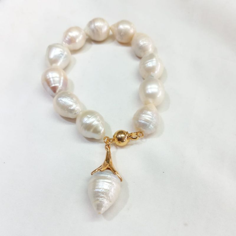 GELANG MUTIARA ASLI AIR TAWAR BAROK, BERSERTIFIKAT, OLEH OLEH KHAS LOMBOK, KADO ULTAH