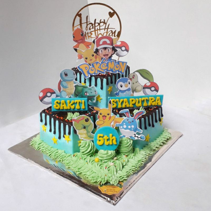 

Kue Ulang Tahun Anak Siram Coklat Tema Pokemon / 18cm / Tingkat Sudut / Kue Ulang Tahun Persegi Tingkat