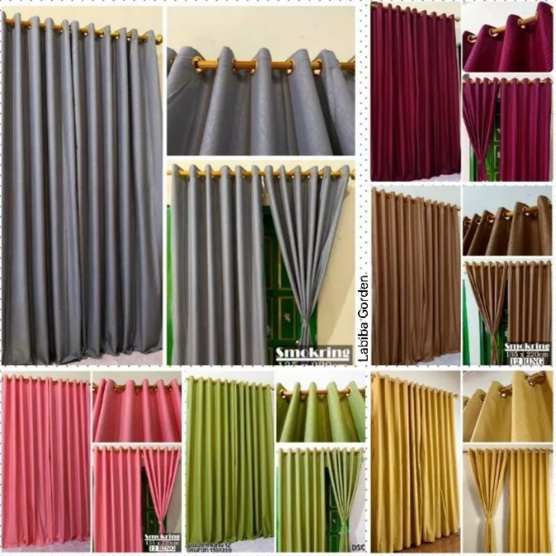 Tirai Gorden Pintu Jendela Smokring Minimalis Emboss polos 12 Ring