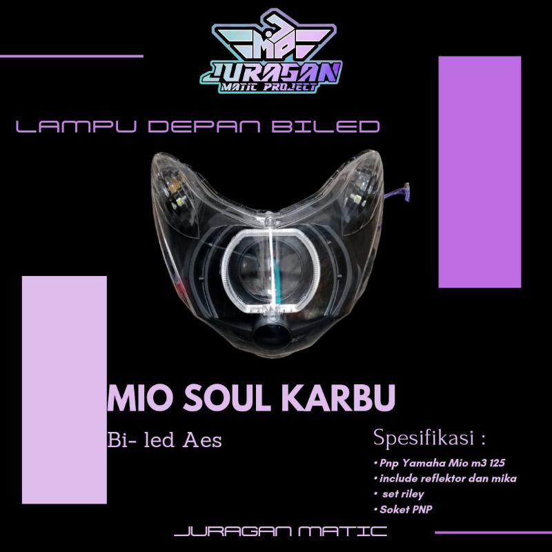 headlamp lampu depan custom projie Bi-led Mio soul karbu