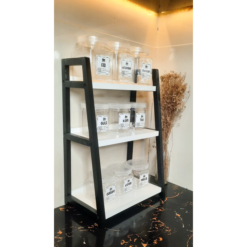 Gratis Toples Rak dapur 3 susun Rak bumbu+toples Rak kayu estetik Rak kayu minimalis Rak kayu 3 susu