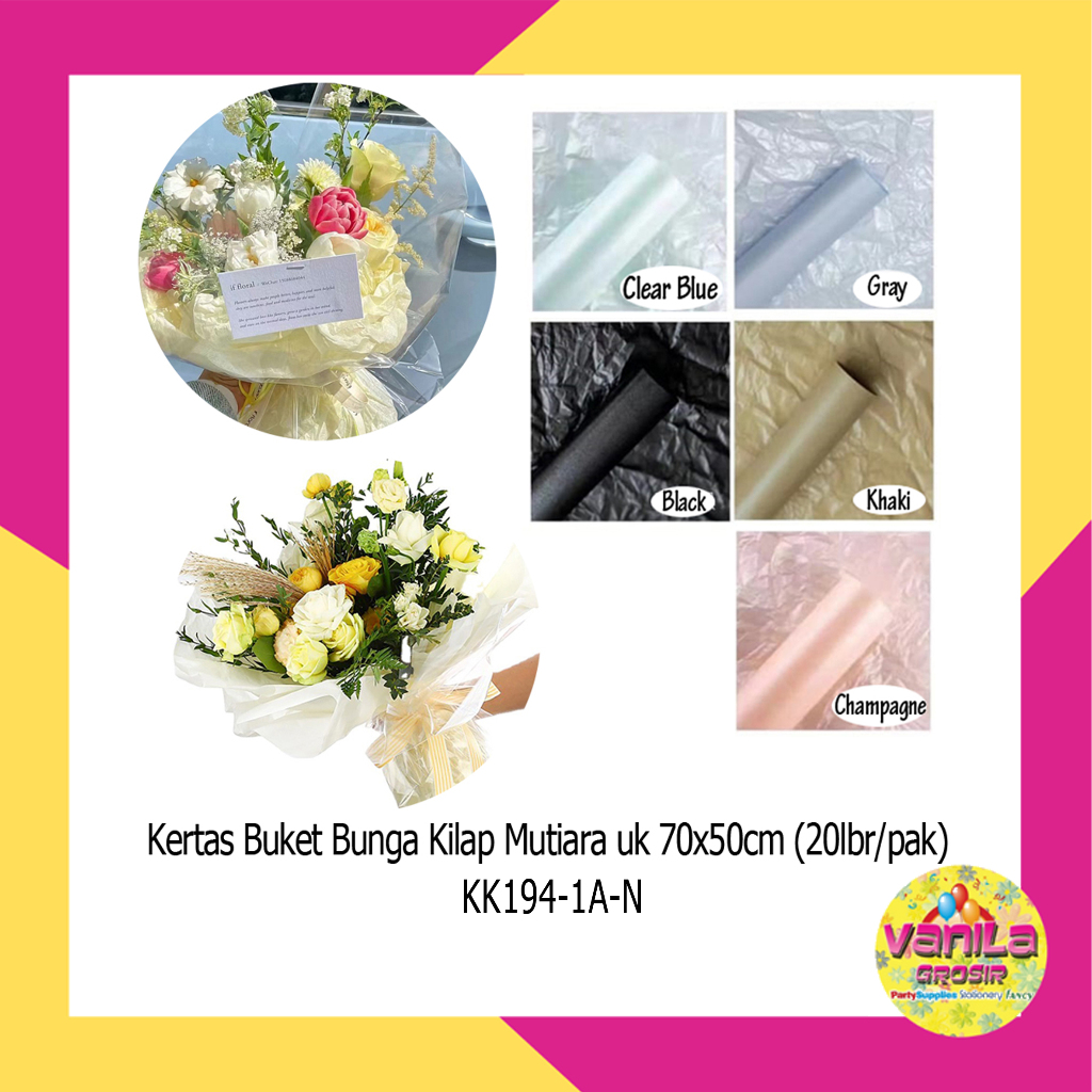 

(20Lembar) Kertas Kado Buket Bunga Kilap Mutiara, cellophane wrapping, flower wrapping paper, kertas buket, kertas cellophane