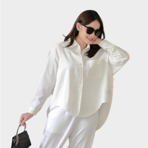 Kemeja Wanita Linen Oversize Korean Style LD 130cm Blus Jumbo Baju atasan wanita dewasa over size