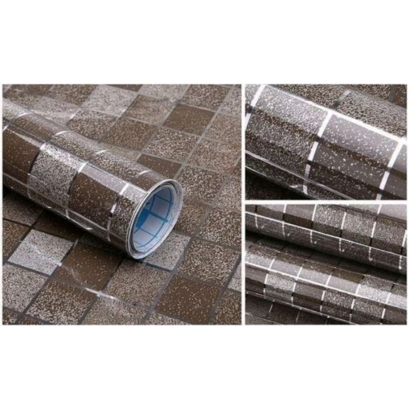 wallpaper stiker kitchen set kotak coklat alumunium foil