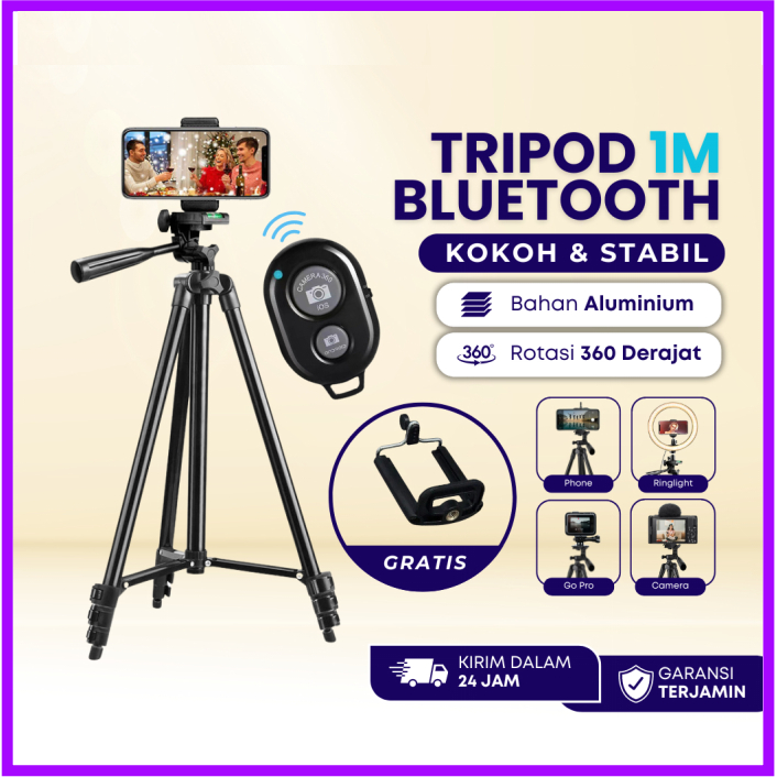 Tripod Hp dan Kamera 1 Meter Bluetooth Free Holder 360 Derajat Tripot Stand Handphone + Remote Bluet