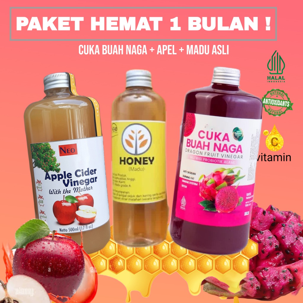 

PaHe 1bulan!Neo - Cuka Buah Naga +Cuka Apel+Madu Asli 250ml - Cuka Naga Prebiotik 500ml - Probiotik alami- Probiotics