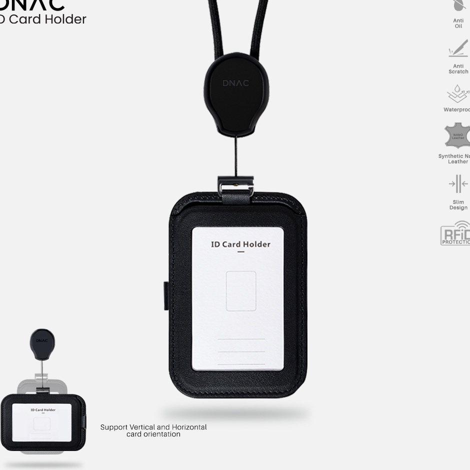 

DNAC ID Card Holder and Card Slots with Ribbon Lanyard Black KODE Y5R3