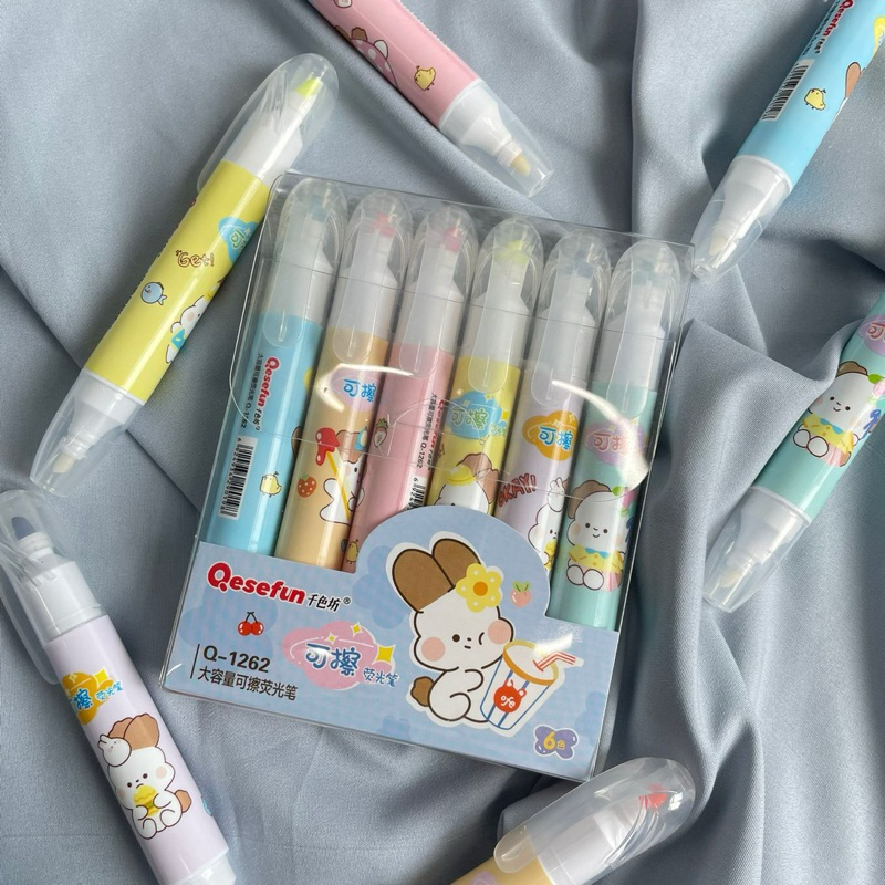 

Stabilo Highlighter 6 Warna Colour Qesefun BISA DIHAPUS ERASABLE Q-1262 oren biru kuning pink hijau ungu