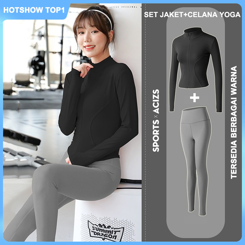 【COD】baju olahraga wanita set jaket olahraga wanita set Jaket + Celana Yoga Set baju olahraga wanita