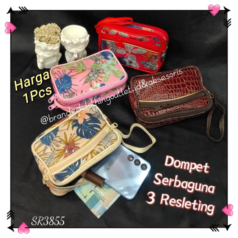 DOMPET WANITA 3 RUANG / DOMPET KOSMETIK / DOMPET SERBAGUNA / DOMPET HP 3 RESLETING / POUCH ZIPPER / 