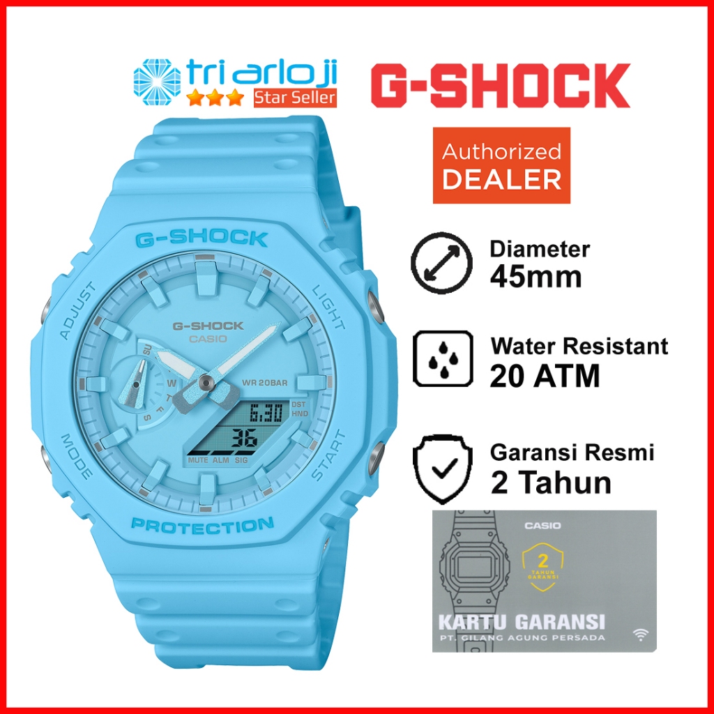 Casio G-SHOCK GA-2100-2A2DR Jam Tangan Pria GSHOCK GA2100 GA-2100-2A2 Biru Muda GA-2100-2 GA-2100