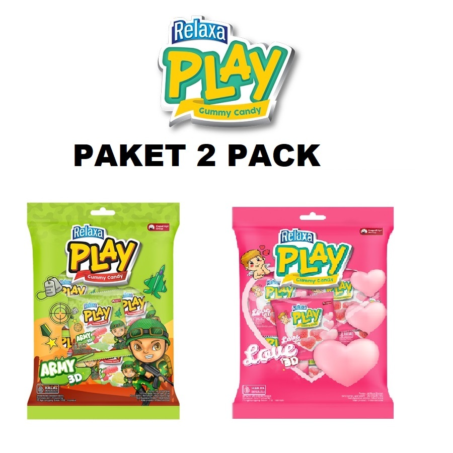 

PAKET 2 PACK Permen Gummy Relaxa Play Army / Love Bag Isi 10 x 12gr