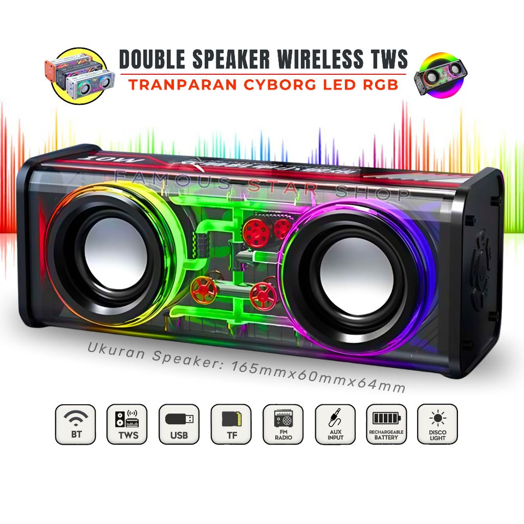 Mecha Speaker Bluetooth Full Bass STEREO Sound LED RGB Double Speaker Subwoofer TWS Fungsional K88 S