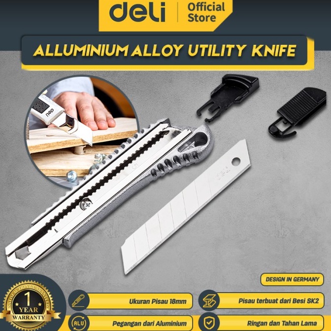 

Deli Alluminium Alloy Utility Knife Cutter Alumunium 18mm Pisau SK2 EDL4255 e Q5H9
