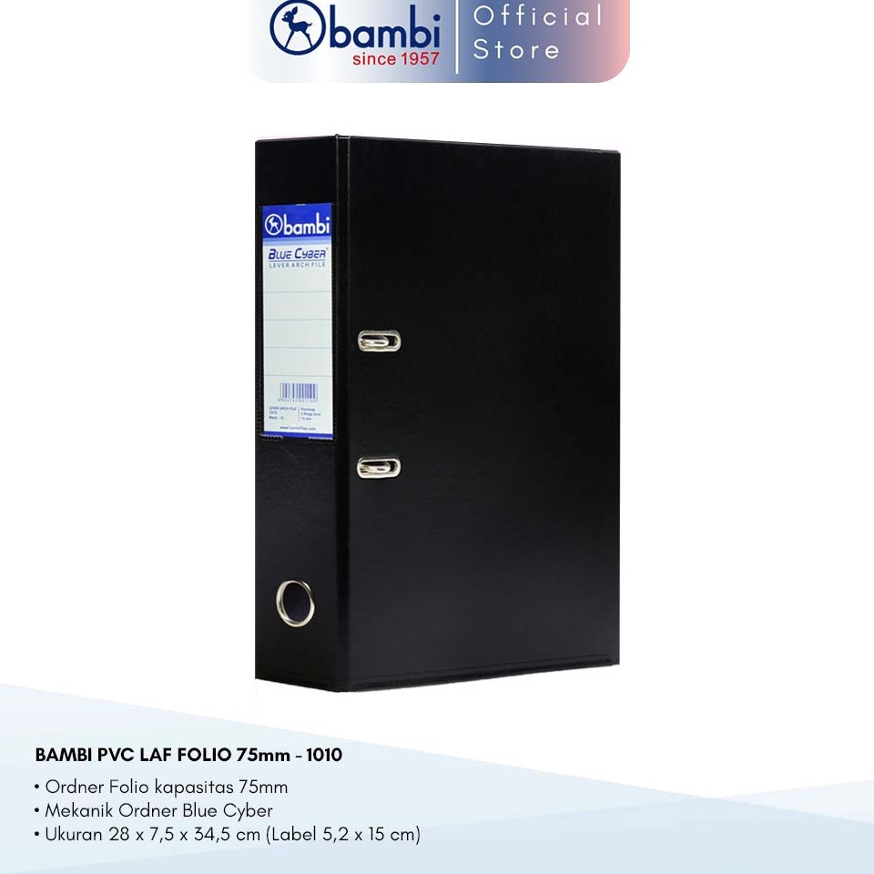 

Bambi Ordner Folio JUMBO SIZE 75 mm Special Colour Black PVC Lever Arch File Folio kode 11 n JT3